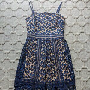 Boohoo Navy Lace Fit & Flair Dress UK 10 US 6 Illusion Cocktail Dress